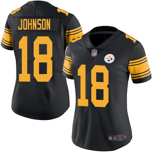 Women Pittsburgh Steelers Football #18 Limited Black Diontae Johnson Rush Vapor Untouchable Nike NFL Jersey